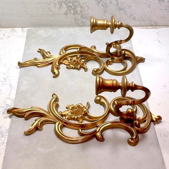 Dart Syroco Pair of 2 Gold Resin Wall Candle Holders Sconces Excellent Condition - Picture 3 of 14